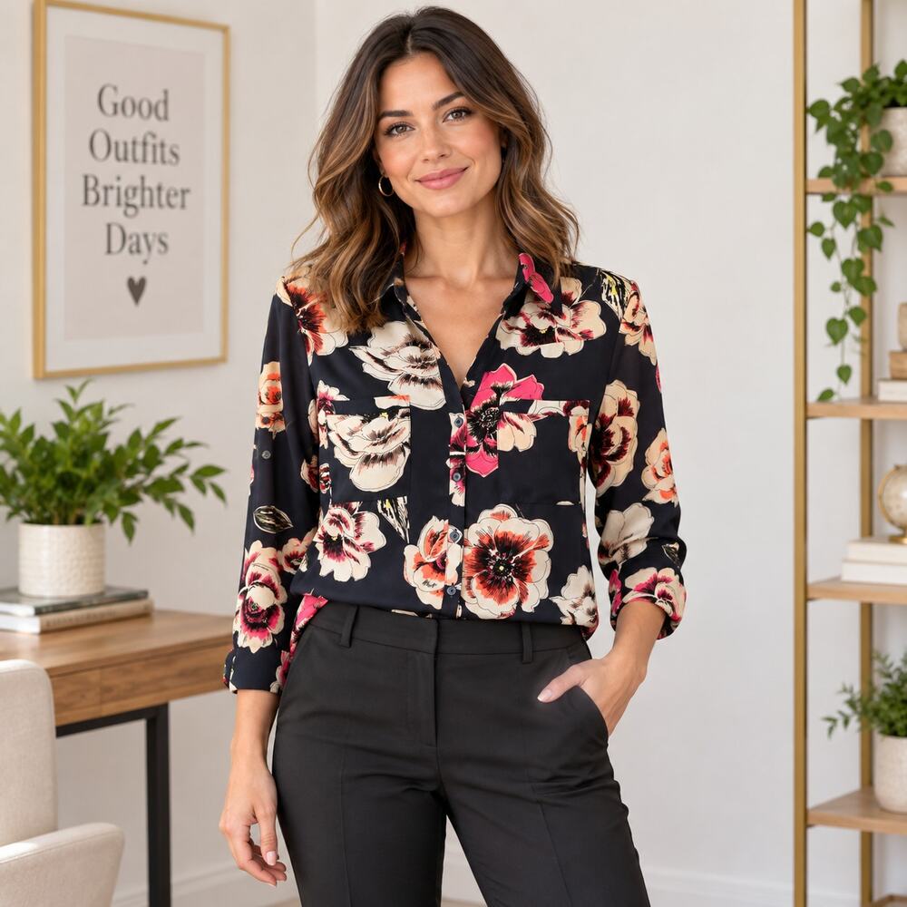 Express The Portofino floral button up blouse shirt